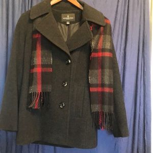 London Fog double breasted pea coat with scarf